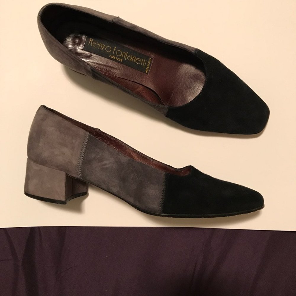 Renzo Fontanelli Grey Color Block Suede Pumps